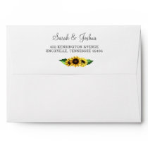 Watercolor Sunflowers Country Rustic Wedding Envelope