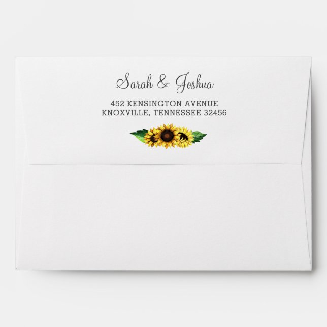 Watercolor Sunflowers Country Rustic Wedding Envelope (Back (Top Flap))