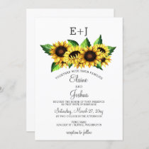 Watercolor Sunflowers Country Rustic Wedding Invitation