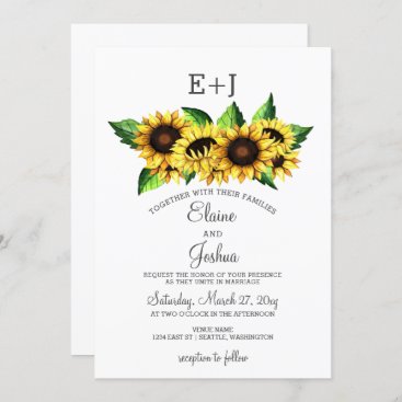 Watercolor Sunflowers Country Rustic Wedding Invitation