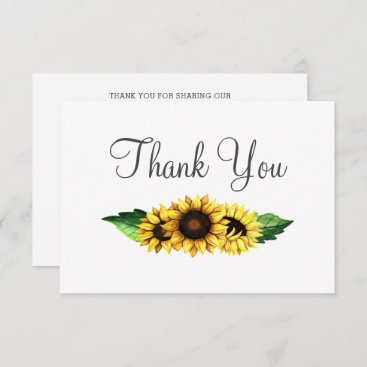 Watercolor Sunflowers Country Rustic Wedding Thank You Card