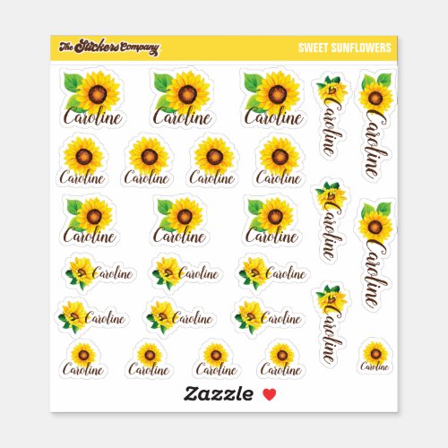 Watercolor Sunflowers Custom Name Labels  School