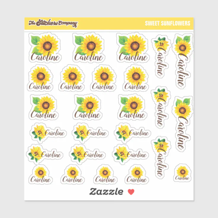 Watercolor Sunflowers Custom Name Labels | School | Zazzle
