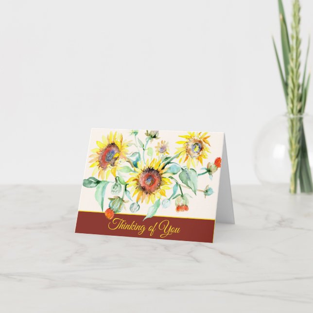 Watercolor sunflowers customizable note card (Front)