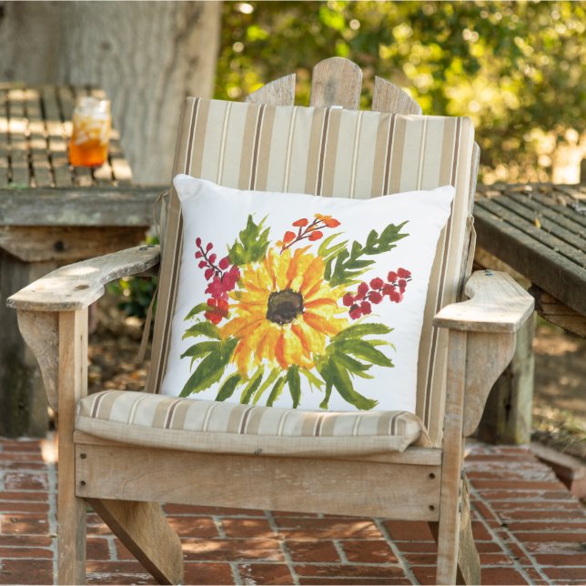 Watercolor Sunflowers Cute Modern Pretty Outdoor Pillow (Chair)