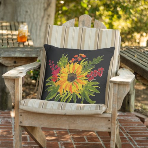 Watercolor Sunflowers Cute Modern Pretty Outdoor Pillow