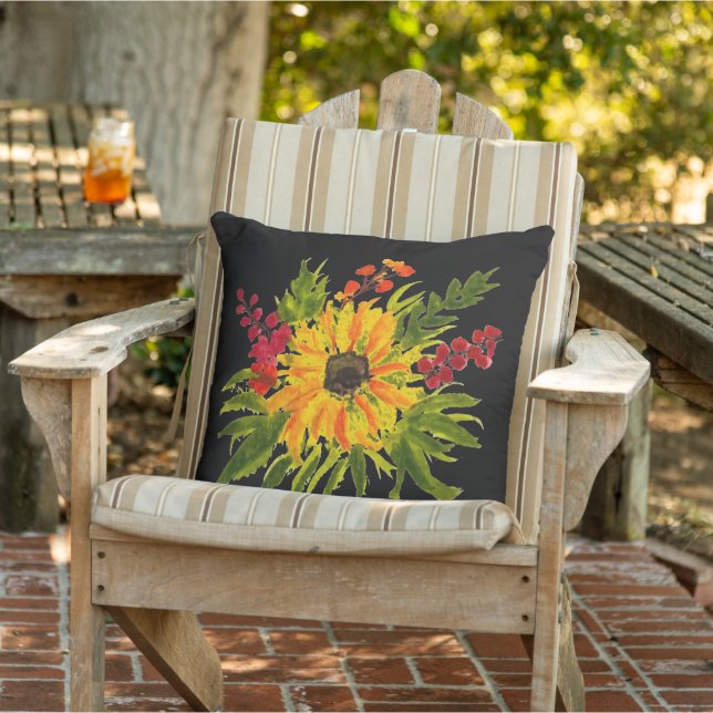 Watercolor Sunflowers Cute Modern Pretty Outdoor Pillow (Chair)