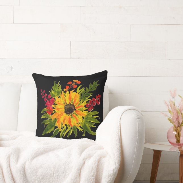 Watercolor Sunflowers Cute Modern Pretty Throw Pillow (Couch)