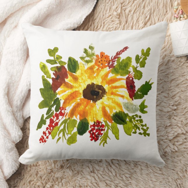 Watercolor Sunflowers Cute Modern Pretty Throw Pillow (Blanket)
