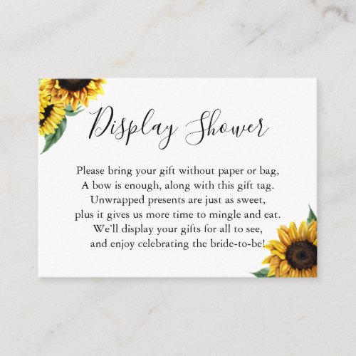 Watercolor Sunflowers Display Bridal Shower Tag Enclosure Card
