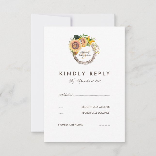 Watercolor Sunflowers Elegant Wedding RSVP Card (Front)