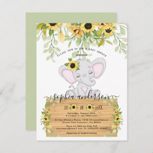 Watercolor Sunflowers & Elephant Girl Baby shower Invitation