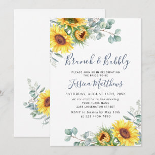 Watercolor Sunflowers Eucalyptus Brunch & Bubbly Invitation
