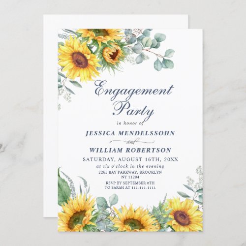 Watercolor Sunflowers Eucalyptus ENGAGEMENT PARTY Invitation