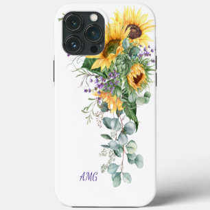 Watercolor Sunflowers Eucalyptus Lavender Floral C iPhone 13 Pro Max Case