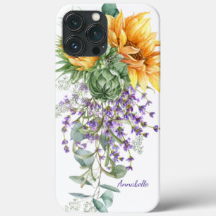 Watercolor Sunflowers Eucalyptus Lavender Floral iPhone 13 Pro Max Case