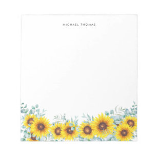 Watercolor Sunflowers & Eucalyptus Personalized Notepad