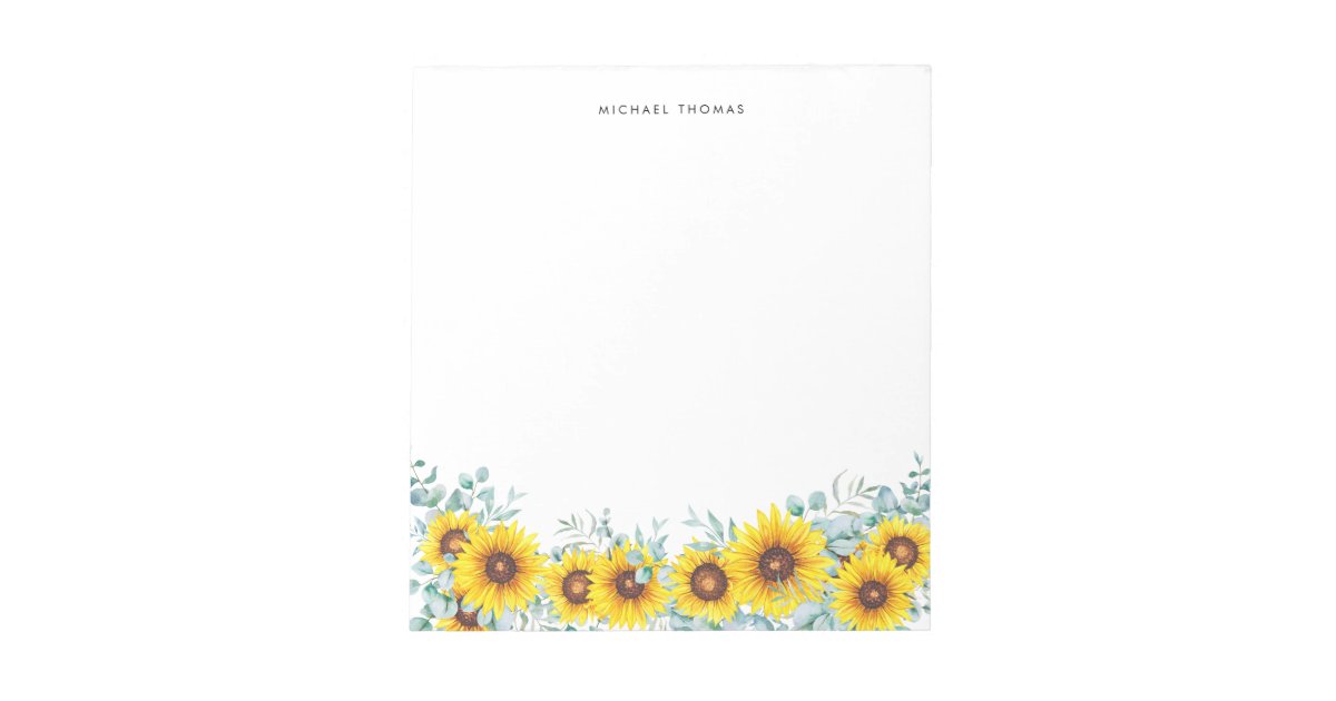 Watercolor Sunflowers & Eucalyptus Personalized Notepad | Zazzle