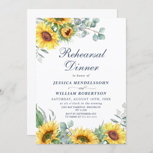 Watercolor Sunflowers Eucalyptus REHEARSAL DInner Invitation