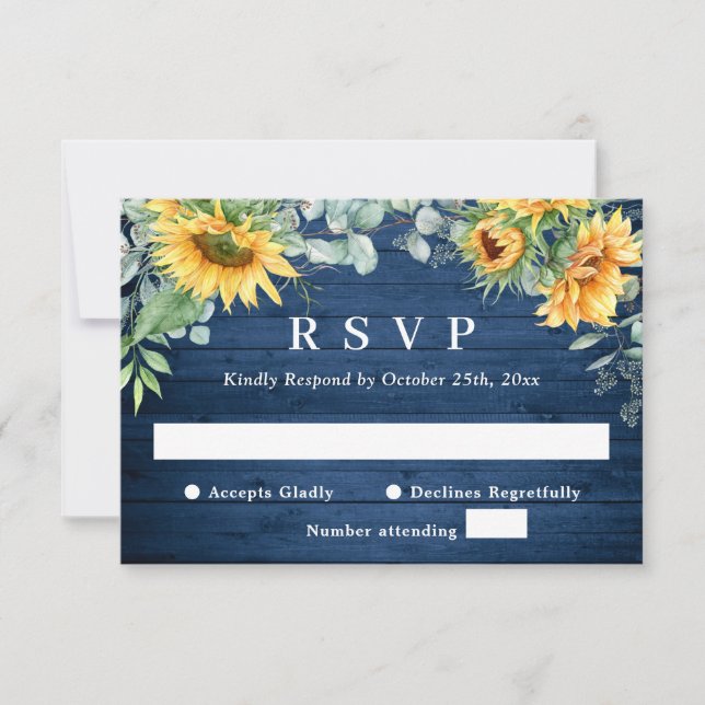 Watercolor Sunflowers Eucalyptus Rustic Wedding  RSVP Card (Front)