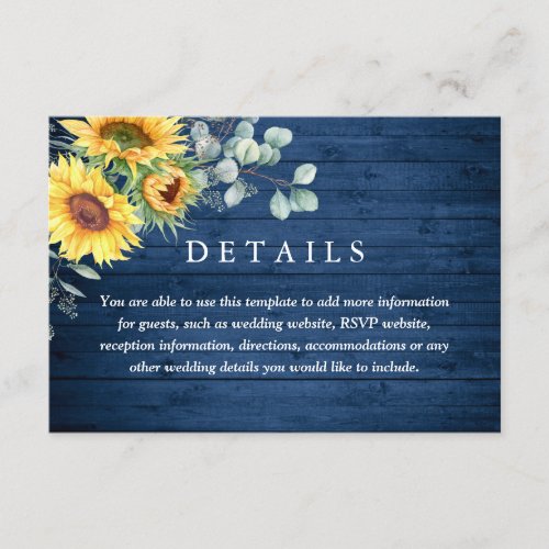 Watercolor Sunflowers Eucalyptus Wedding Details  Enclosure Card