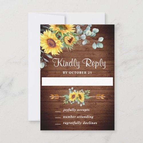 Watercolor Sunflowers Eucalyptus Wedding RSVP Card