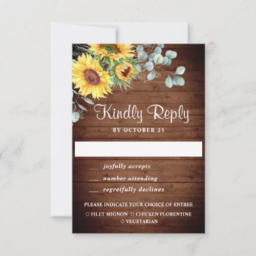 Watercolor Sunflowers Eucalyptus Wedding RSVP Card