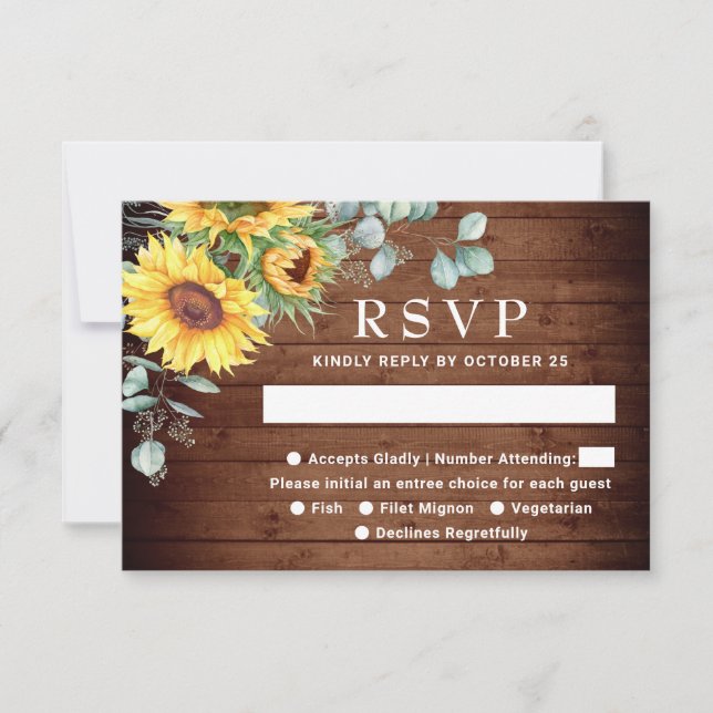 Watercolor Sunflowers Eucalyptus Wedding RSVP Card (Front)