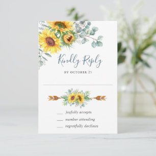 Watercolor Sunflowers Eucalyptus Wedding RSVP Card