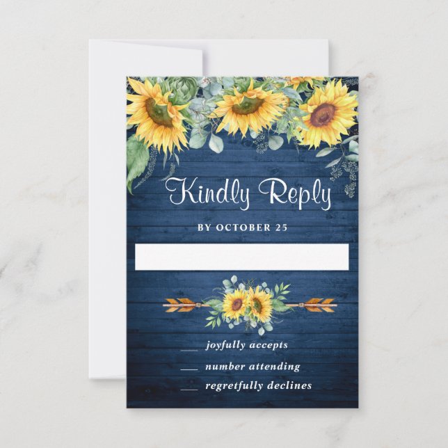 Watercolor Sunflowers Eucalyptus Wedding RSVP Card (Front)