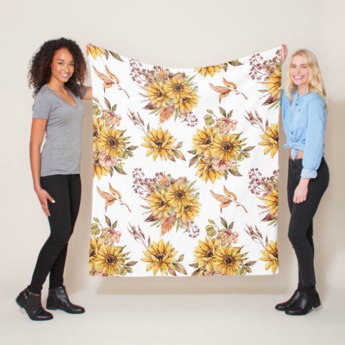 Watercolor Sunflowers  Fleece Blanket