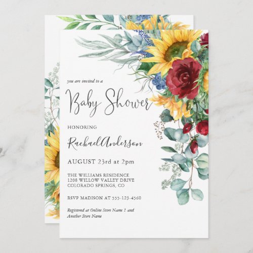 Watercolor Sunflowers Floral Baby Shower Invitation