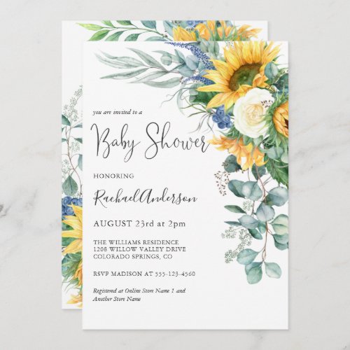 Watercolor Sunflowers Floral Baby Shower Invitation