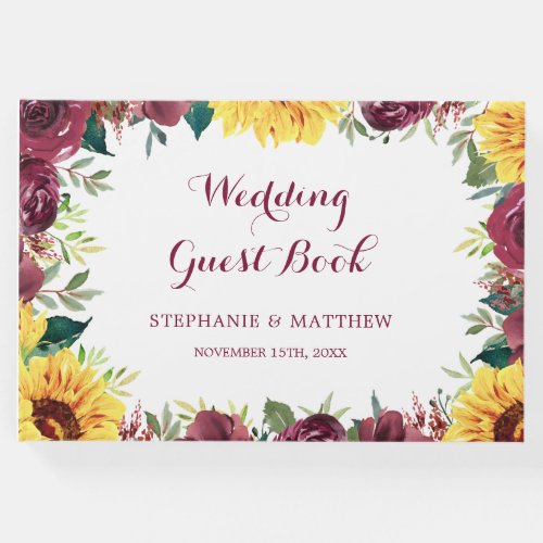 Watercolor Sunflowers Floral Border Wedding Guest Book