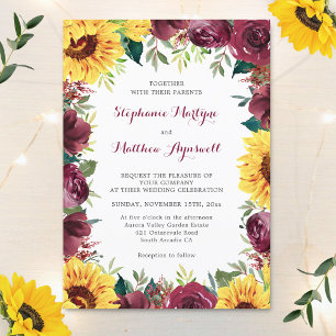 Watercolor Sunflowers Floral Border Wedding Invitation