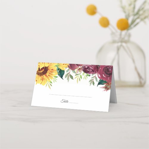 Watercolor Sunflowers Floral Border Wedding Place Card