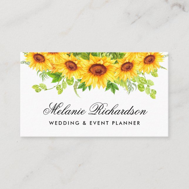 Watercolor Sunflowers Floral Business Card (Front)