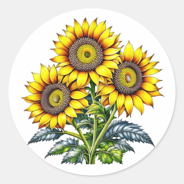Watercolor Sunflowers Floral Classic Round Sticker (Front)