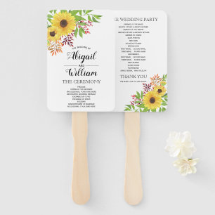 Watercolor sunflowers floral fall wedding program hand fan