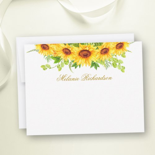 Watercolor Sunflowers Floral Gold Personalized Note Card