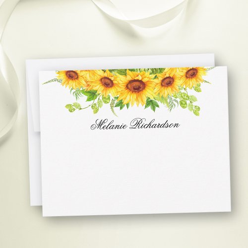 Watercolor Sunflowers Floral Greenery Personalized Note Card