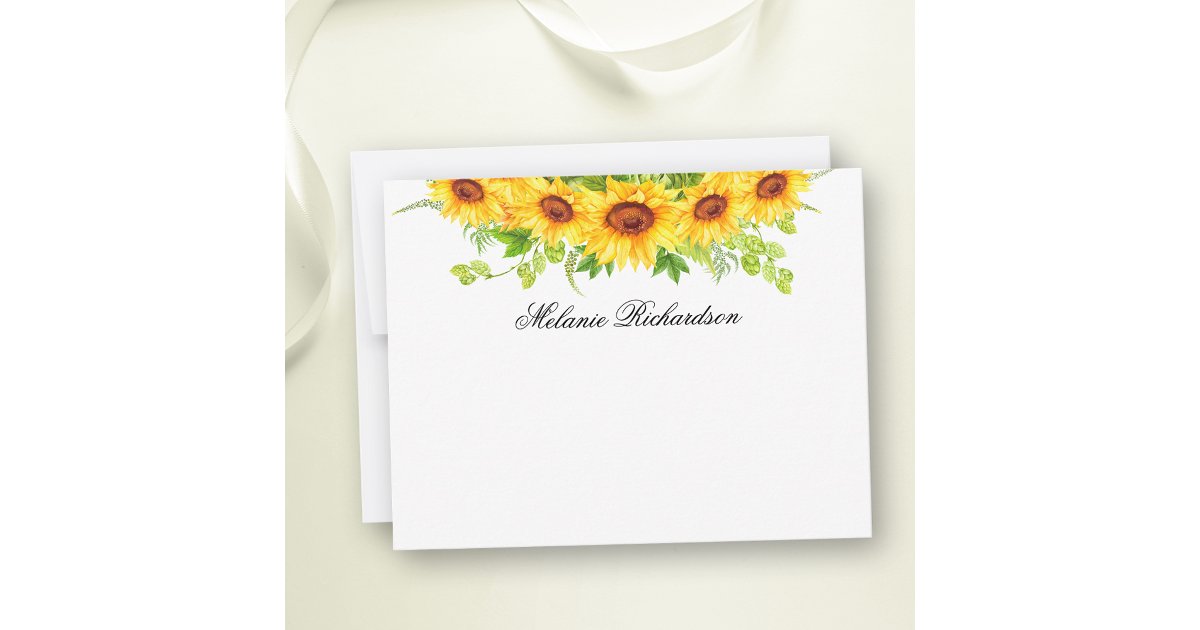 Watercolor Sunflowers Floral Greenery Personalized Note Card | Zazzle
