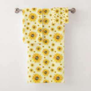 Watercolor Sunflowers Floral Pattern Bath Towel Set