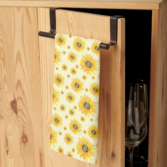 Watercolor Sunflowers Floral Pattern Kitchen Towel (Thirds Fold)