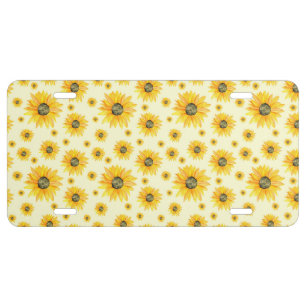 Watercolor Sunflowers Floral Pattern License Plate