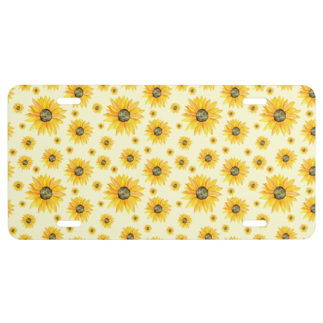Watercolor Sunflowers Floral Pattern License Plate (Front)