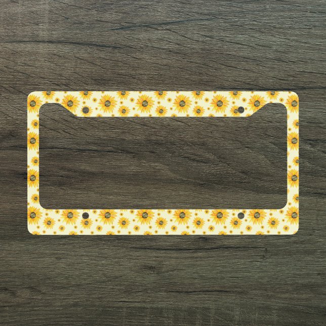 Watercolor Sunflowers Floral Pattern License Plate Frame (Creator Uploaded)