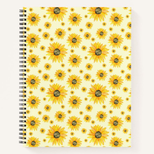Watercolor Sunflowers Floral Pattern Notebook (Front)