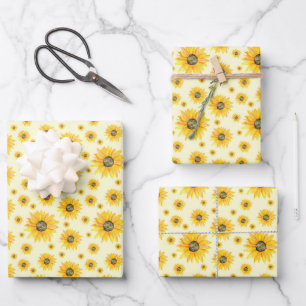 Watercolor Sunflowers Floral Pattern Wrapping Paper Sheets