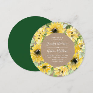 Watercolor Sunflowers Floral Wreath Rustic Wedding Invitation